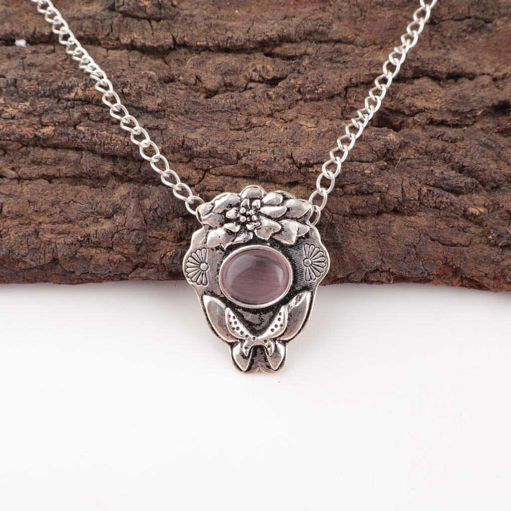 Purple Cat's Eye Gemstone 925 Solid Silver Jewelry Handmade Pendant Wedding Gift CP-6-42