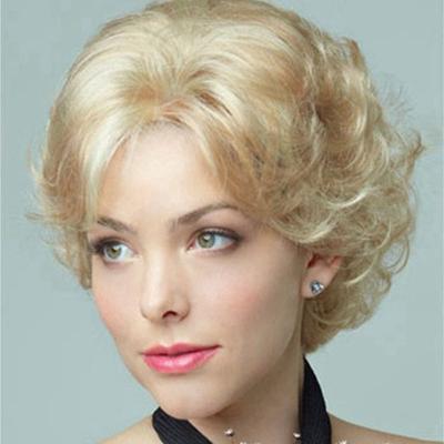 Smíšená blond paruka Krátké nadýchané kudrnaté syntetické paruky pro ženy Denní párty Paruky z falešných vlasů Paruky přirozeně vypadající tepelně odolné