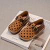 Kids Flat Shoes Non-slip Polka Dots Girls Leather Shoes Round Toes Hook&loop 2025 New Children Casual Shoes Dirt-proof Soft Sole