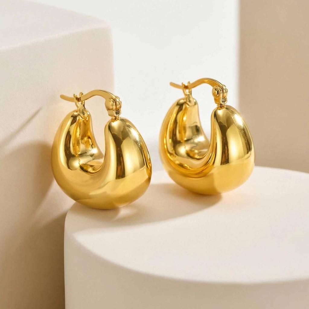 Irregular Geometric Hoop Earrings Stainless Steel Gold Plated Thick Abstract Hollow Lightweight Jewelry Non-Tarnish