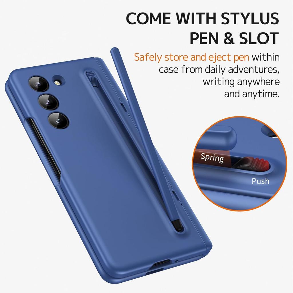 NINKI Slim Pen Case for Samsung Galaxy Z Fold 6 Case with Blue S Pen and Stylus Pen Holder & Kickstand,Hinge Case for Samsung Z Fold 6
