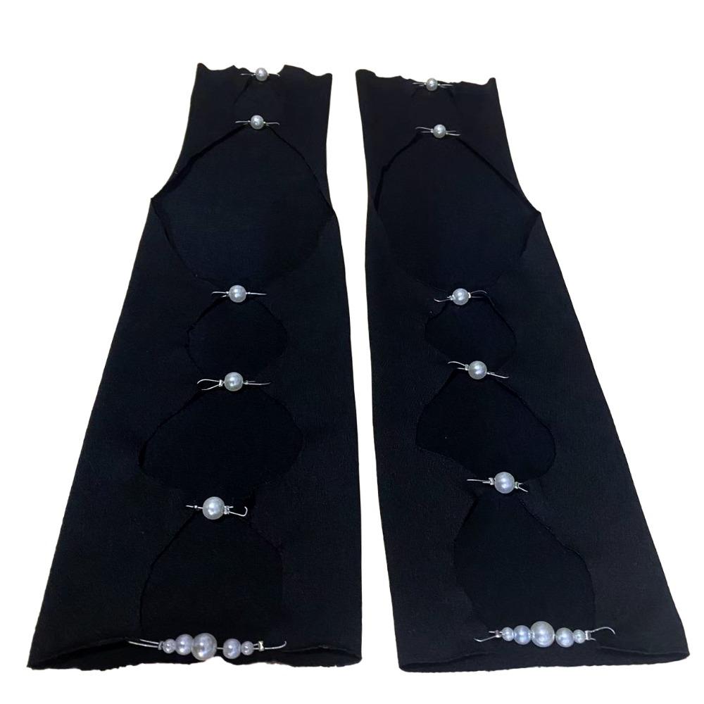 Springy Black Punk Arm Sleeves Cool Hollowed Calf Sleeve Fashion Pearl Half Finger Arm Cover  Girls