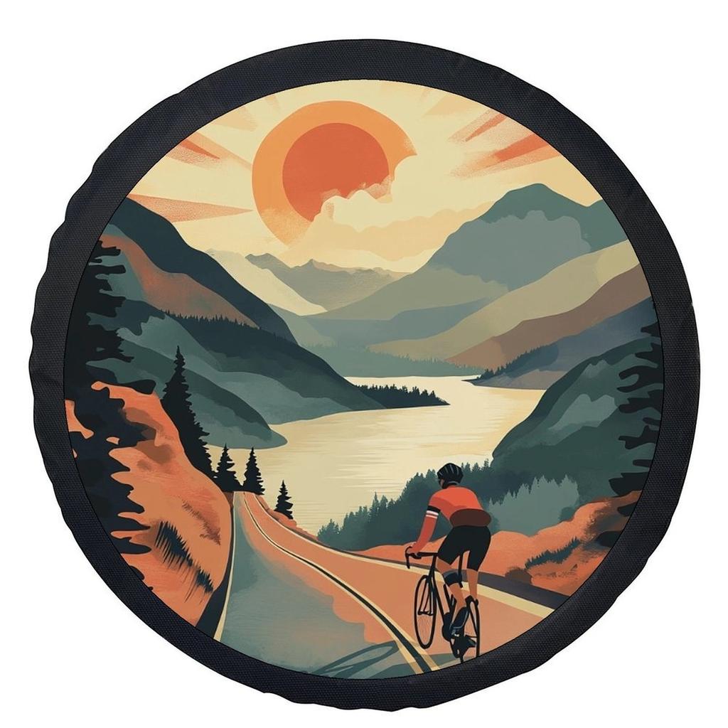 Cycling Sunset Tire Cover Universal Stylish Spare Wheel Protector Durable Polyester