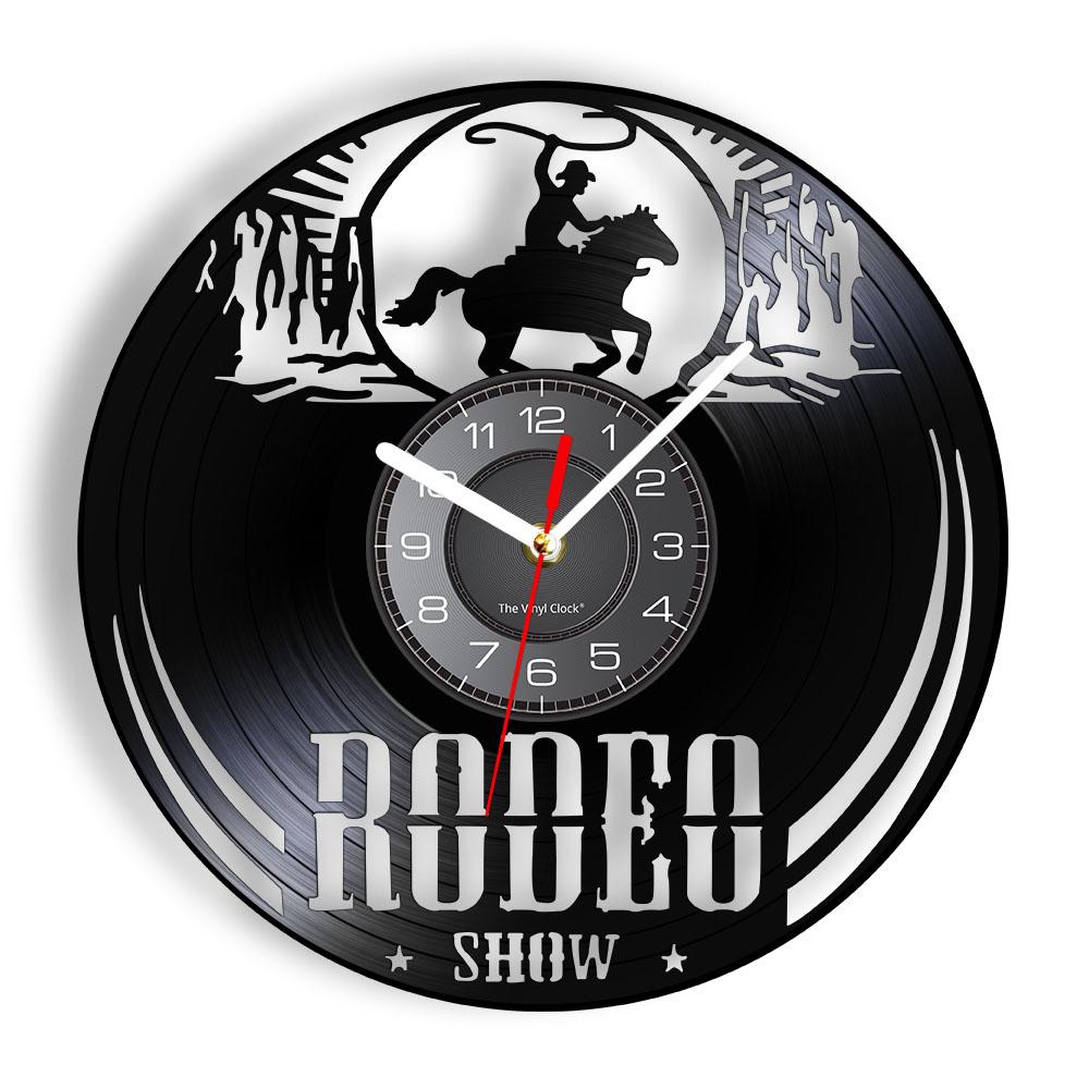 Wild West Cowboy Wall Clock Horse Rider Vinyl Record Wall Clock Western Home Decor Rodeo Horse Riding Cowboy Vintage Clock Watch
