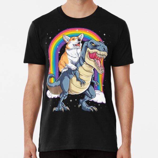 

Corgi Riding Dinosaur T rex Shirt Funny Rain S to 5XL Made in the AU/USA T-Shirt 2XL
