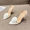 Size 35-41 Sexy Slingback Sandals Women Back Strap High Heels Shoes Summer Fashion Silk Flower Pointed Toe Wedding Prom Shoes