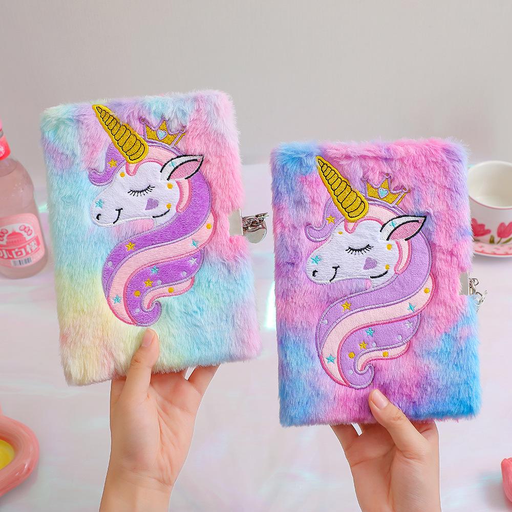 Unicorn Plush Lock Diary for Kids - Girl's Notebook & Student Planner Gift