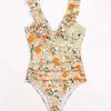 European and American Popular Women's One-piece Swimsuit V-neck Swimsuit with Ruffle Edge Strap Swimsuit