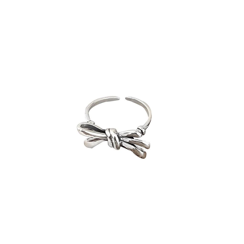 Yinruitai S925 Sterling Silver Bow Knot Ring - Autumn/Winter Retro Korean Women's Fashion.