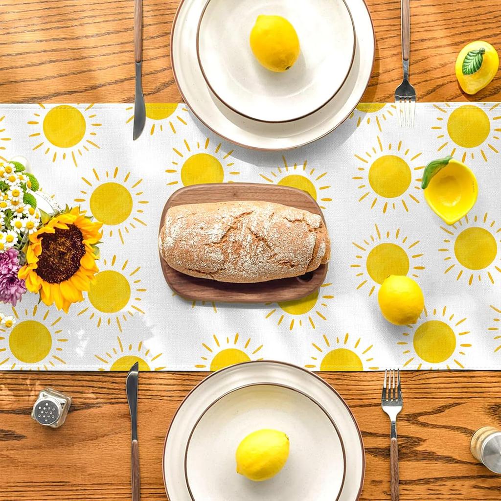 Summer Table Runner First Trip Around The Sun Decorations Here Comes The Son Baby Shower Decor Yellow Sunshine Sun Table Cover Summer Decorations for