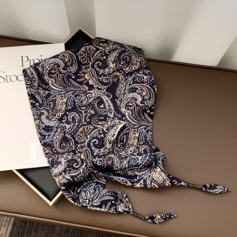 Silk scarf new fashion wheat ear cashew flower silk scarf head scarf beaded small scarf scarf triangular scarf waist tie