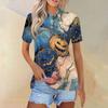 Women's Fashion Casual Lapel Short Sleeve Printed Shirt Women's Button Up Tops