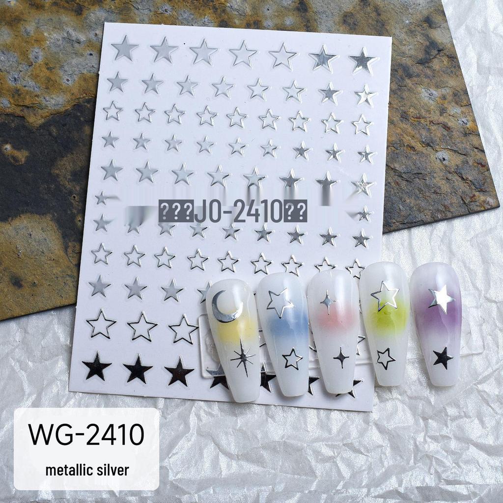 Chrome Hearts Liquid Metal Silver Nail Art Stickers: Heart & Star Designs
