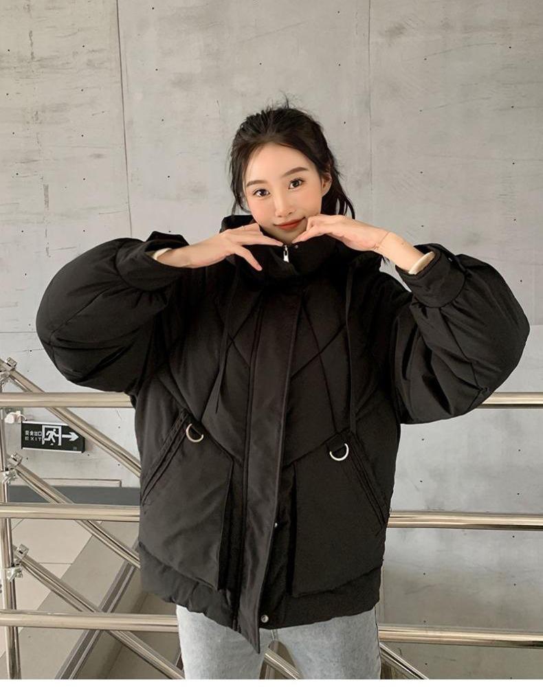 Women's Autumn and Winter Coat Thickened Hooded Short Loose Large Pocket Slim Warm Coat