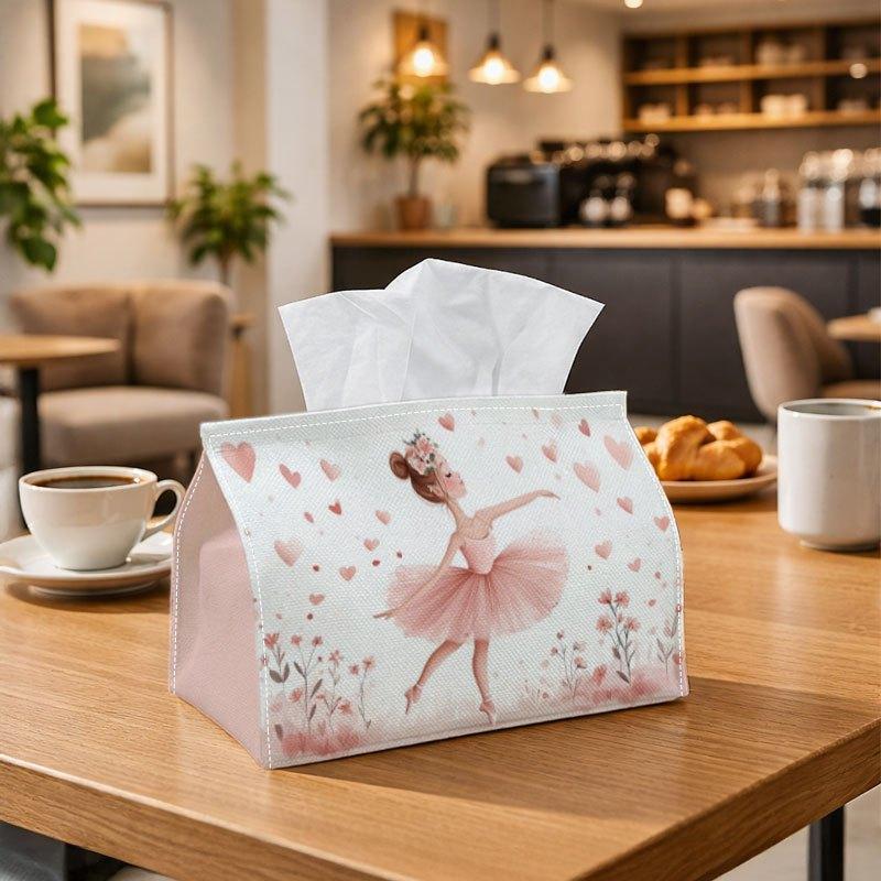 1pc Cute Ballet Illustration Tissue Box | Durable, Ballerina Heart Flowers Suitable for Living Room Accent, Bedroom Decor, Encouragement Gifts, Workpl
