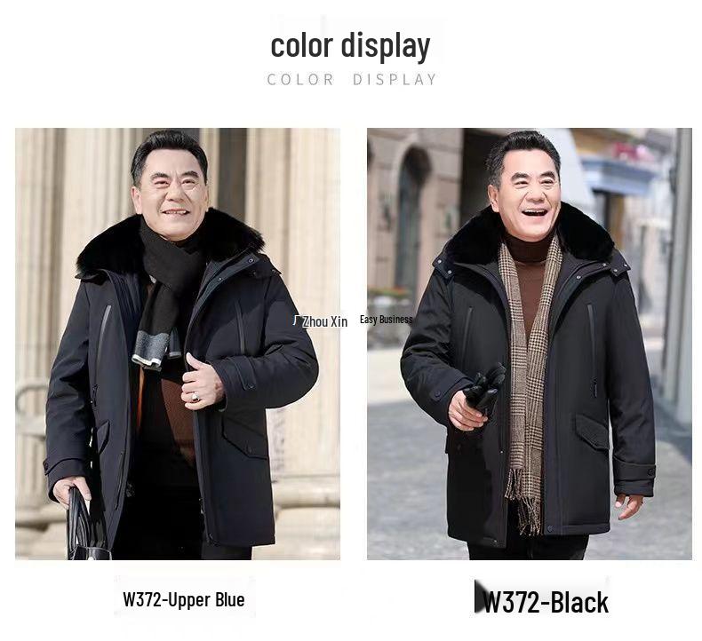 Men's Mid-Length Winter Jacket with Fleece Lining – Warm Down Cotton Coat for Middle-Aged and Elderly Dads