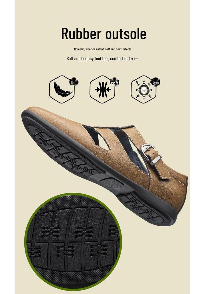 2024 Men's Summer Breathable Leather Pointed Toe Slip-On Casual Sandals