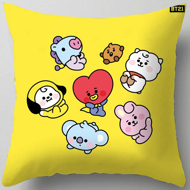 Cartoon Bt21 Cushion Cover Decorative Soft Pillow Case Sofa Car Protector Throw