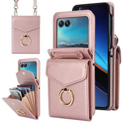 Crossbody Cards Solt Wallet Leather Ring Holder Case For Motorola Razr 50 Ultra Razr50 40 Long Lanyard Pocket Bag RFID Cover