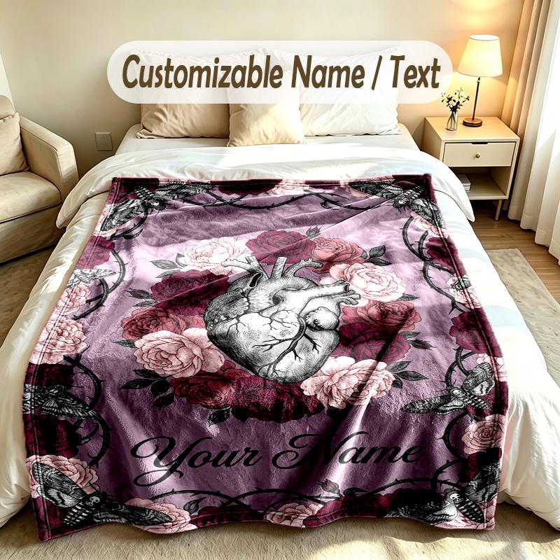 Floral Garden Theme Soft Blanket Personalized Custom Name Text Print Warm Blanket Home Sofa Bedroom Decor