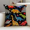 P-Cute Dinosaurs Cushion Cover Cushion Cover Pillowcase, Anti-Mite Invisible Zipper, Linen Sofa Cushion