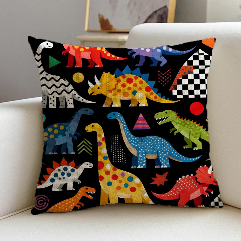 P-Cute Dinosaurs Cushion Cover Cushion Cover Pillowcase, Anti-Mite Invisible Zipper, Linen Sofa Cushion