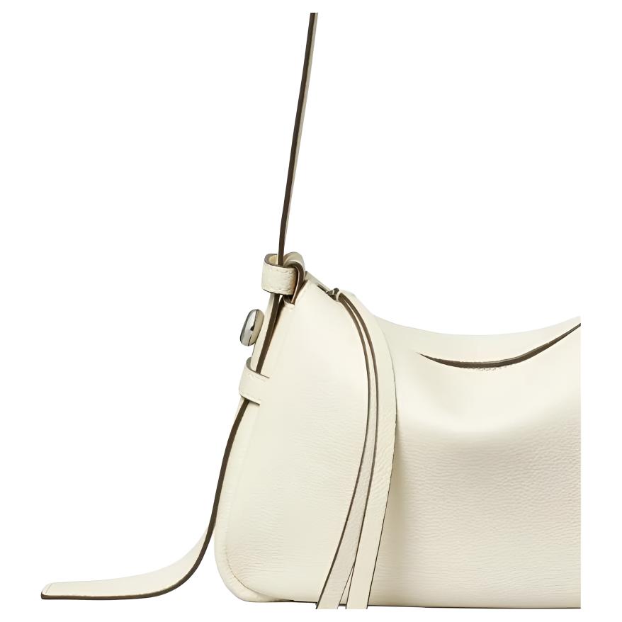 Tory Burch Romy Adjustable Shoulder Strap Leather Shoulder Bag Small Women shoulder bag Silver Cream 176674-921