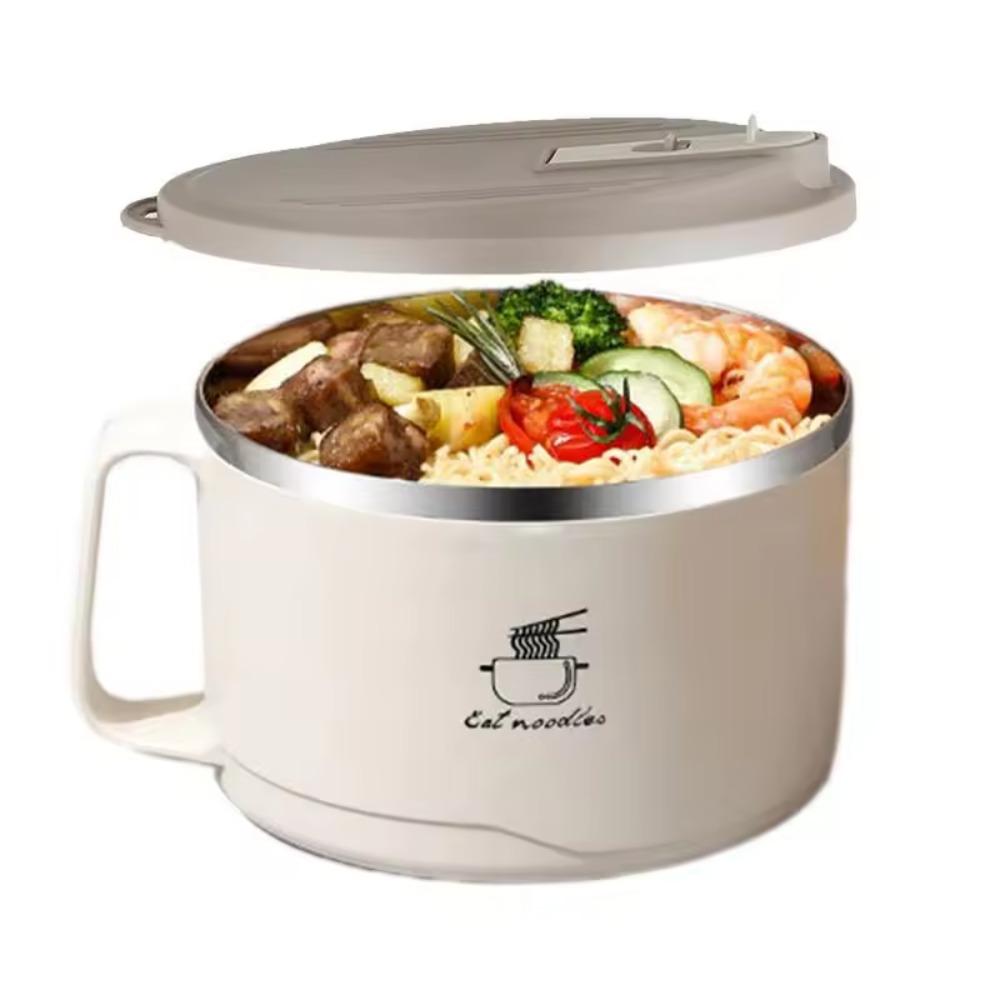 Large Capacity Stainless Steel Salad Bowl Filterable Design Lid Ramen Bowl  Dormitories