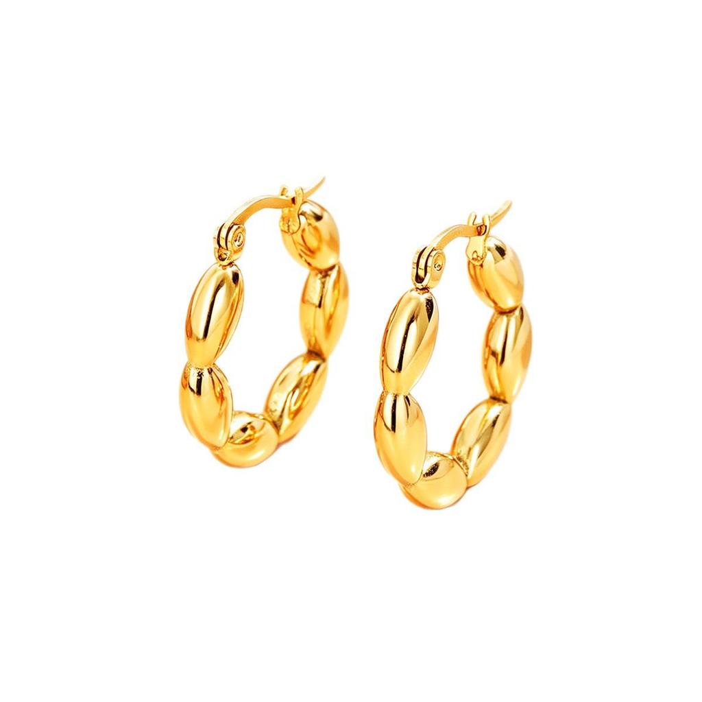 Elegant Geometric Olive Design Stainless Steel Hoop Earrings for Women - Retro Smooth Titanium Steel Jewelry Ear Clips