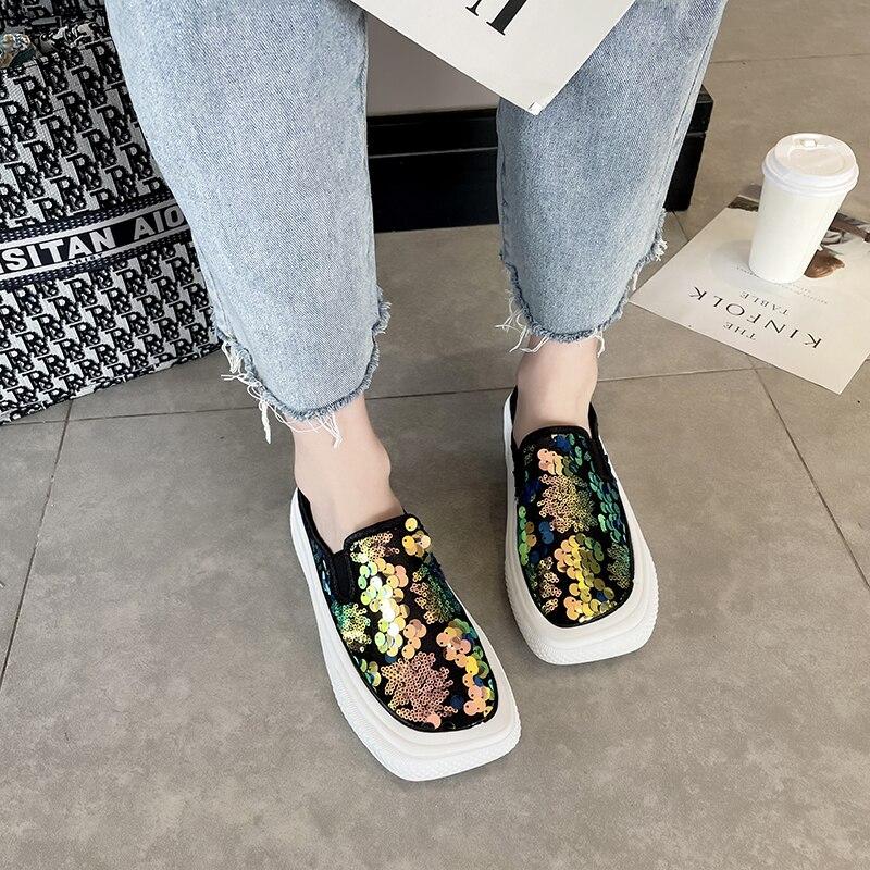 2021 women's sneakers fashion women's sneakers slingheel flat sequins
