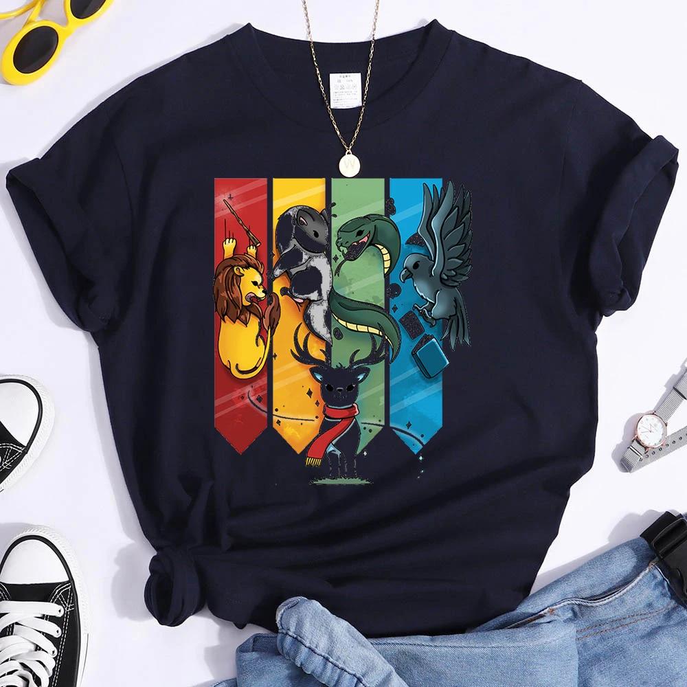 

Magic Animal Женская футболка Футболки с коротким рукавом Модные женские футболки с графическим принтом Hogwarts Принт Летние повседневные футболки Одежда 4XL