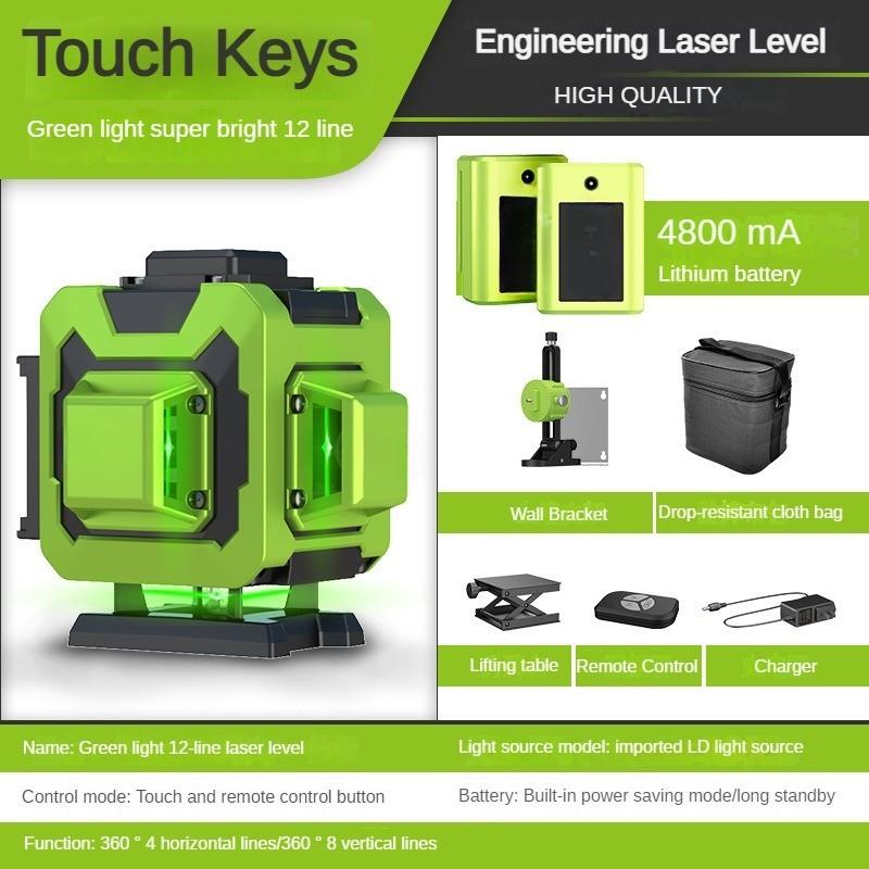 Nivelador Láser Verde Nuevo de 12/16 Líneas Proyector Láser Autonivelante Portátil Herramienta de Medición de Líneas Cruzadas Horizontales y Verticales de 360°