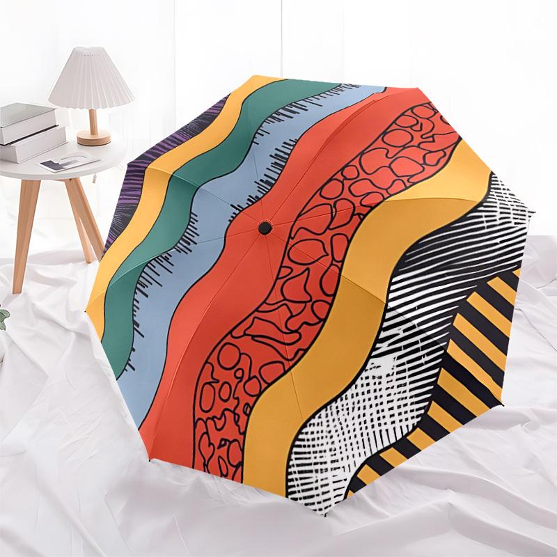 1pc Abstract Waves Adventure Auto Open/close, 8-Rib Iron Frame, Compact Folding Cute Umbrella All-Season Portable Umbrella for Travel 045