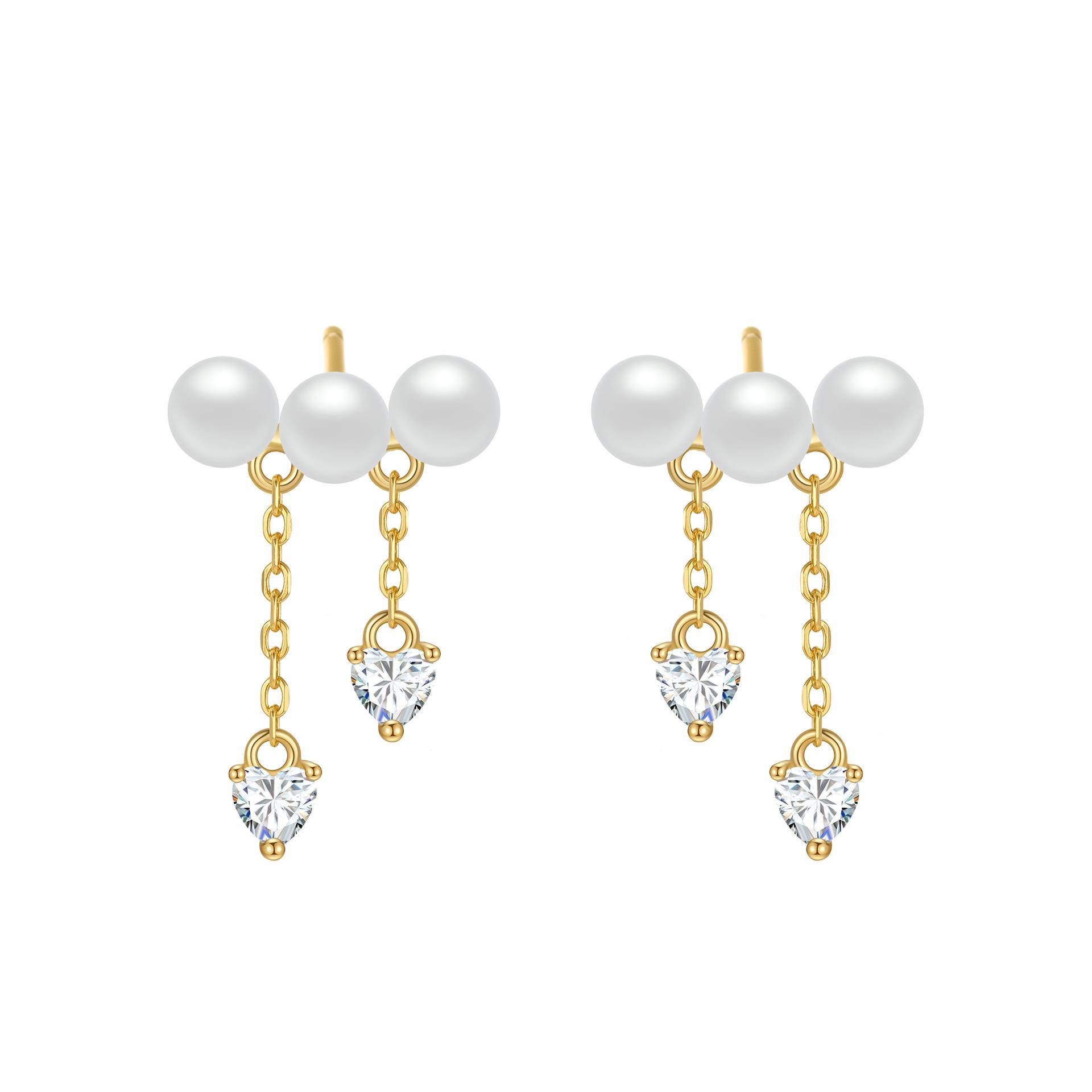 

S925 Sterling Silver Heart Zircon Pearl Tassel Earrings for Women Temperament Light Luxury High-quality Earrings золотий