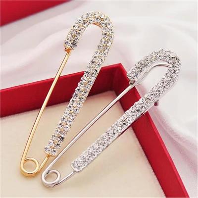 Silberfarbene Strass-Sicherheitsnadel Silberne Schnalle Schmuck Große Brosche Luxuriöse Sicherheitskleidung Nadel für Schal Damen Glänzend Mode