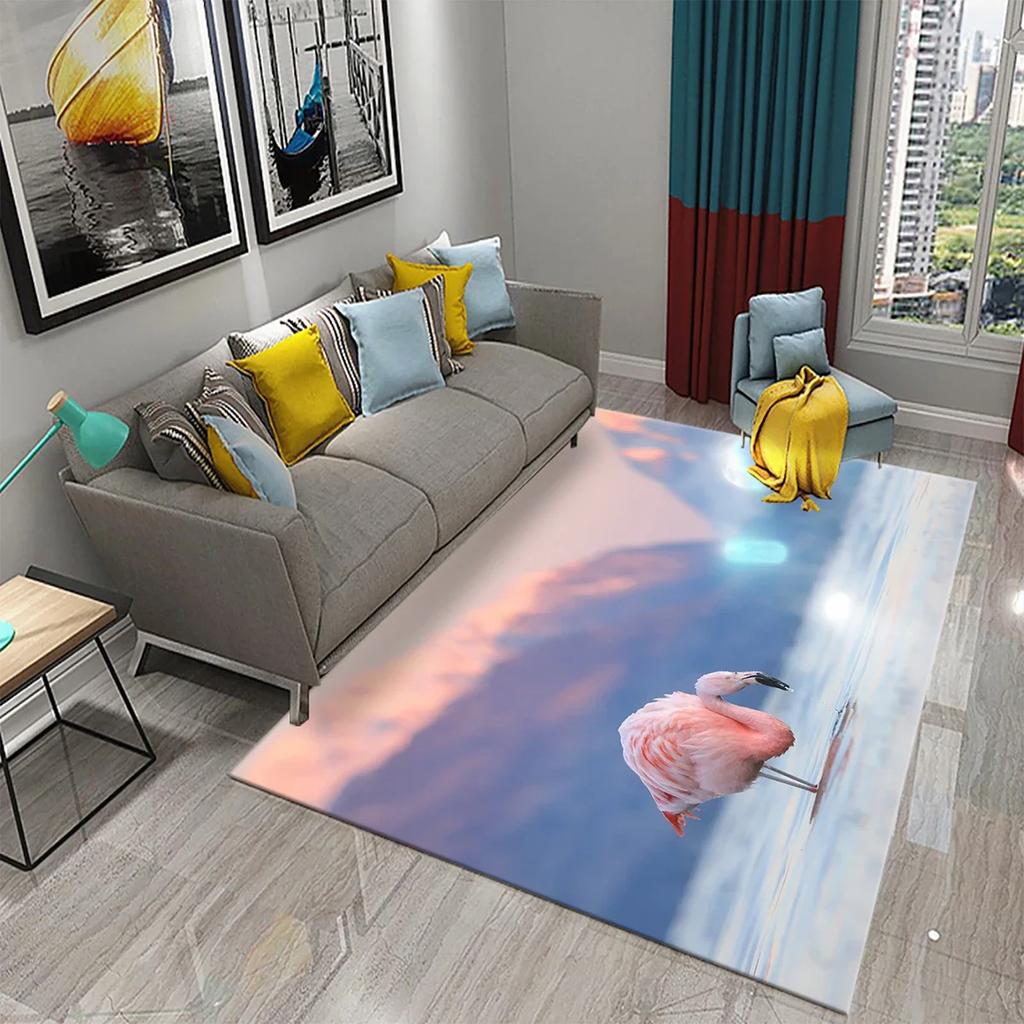 3D Schöner Flamingo Teppich Reizende Tierteppiche für Wohnzimmer Kinderzimmer Eingang Dekor Teppiche Badezimmer Küche Rutschfeste Matten