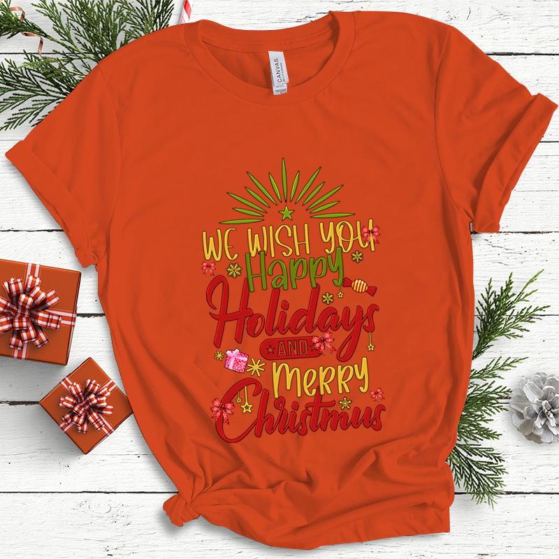 Baumwolle Damen Oberteil Weihnachten Kokette Schleife Bedruckt High Street Trendy Mode Pullover T-Shirts Damen