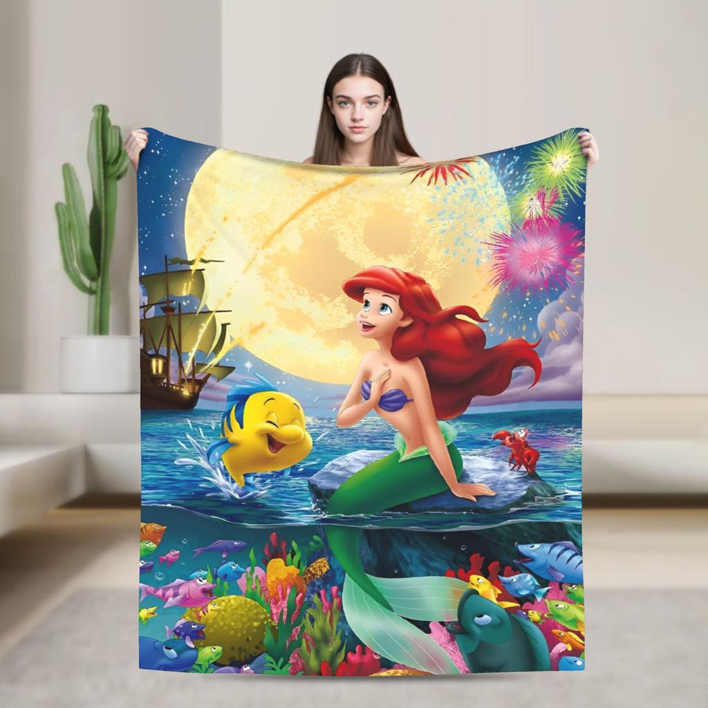 Little Mermaid Cartoon Princess Blanket Fleece Spring Autumn Portable Super Soft Throw Blanket for Sofa Outdoor Rug Piece