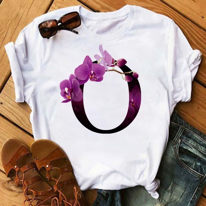 Womens Short Sleeved Tshirt with Floral Letter Print Top with Floral Pattern Casual Natural and Fashionable Daily WhiteTshirt