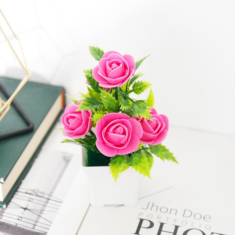 Artificial Plants Small Bonsai Home Christmas Wedding Decoration Fake Flowers Rose Potted Ornament Office Garden Desk Accessory