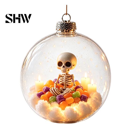 Halloween Hanging Decoration Glowing Sphere, Lighted Clear Ball Ornament, Cute Witch Seasonal Home Cat, LED for Indoor Mantel Party Decor Garden