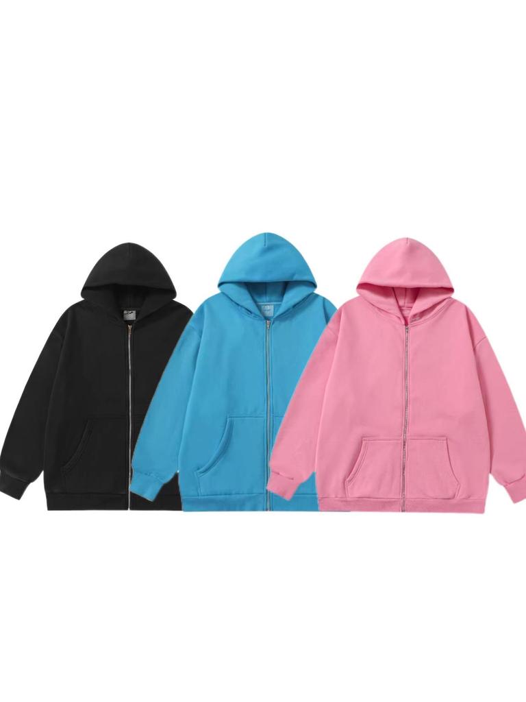 SKYLRK 2025SS Solid Color Distressed Fleece-Lined Hooded Cardigan - Bieber Style