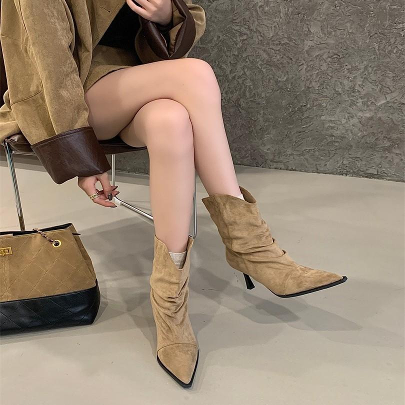 Pointed short boots women's 2025 autumn and winter new women's boots thin heel boots short boots high heels not tired feet thin boots