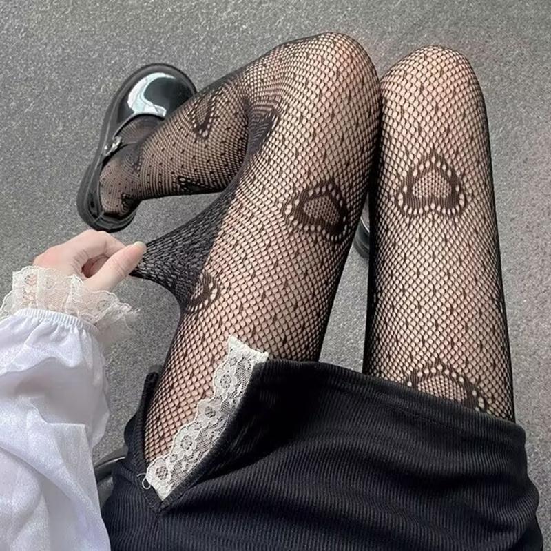 Women Lace Patterned Fishnet Tights High Waist Fishnets Leggings Net Stockings Pantyhose Thigh High Stockings Hosiery