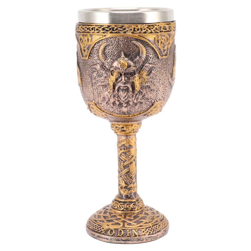 Nordic Viking Goblet Retro Resin Stainless Steel Beer Cup for Cocktails Whisky Red Wine