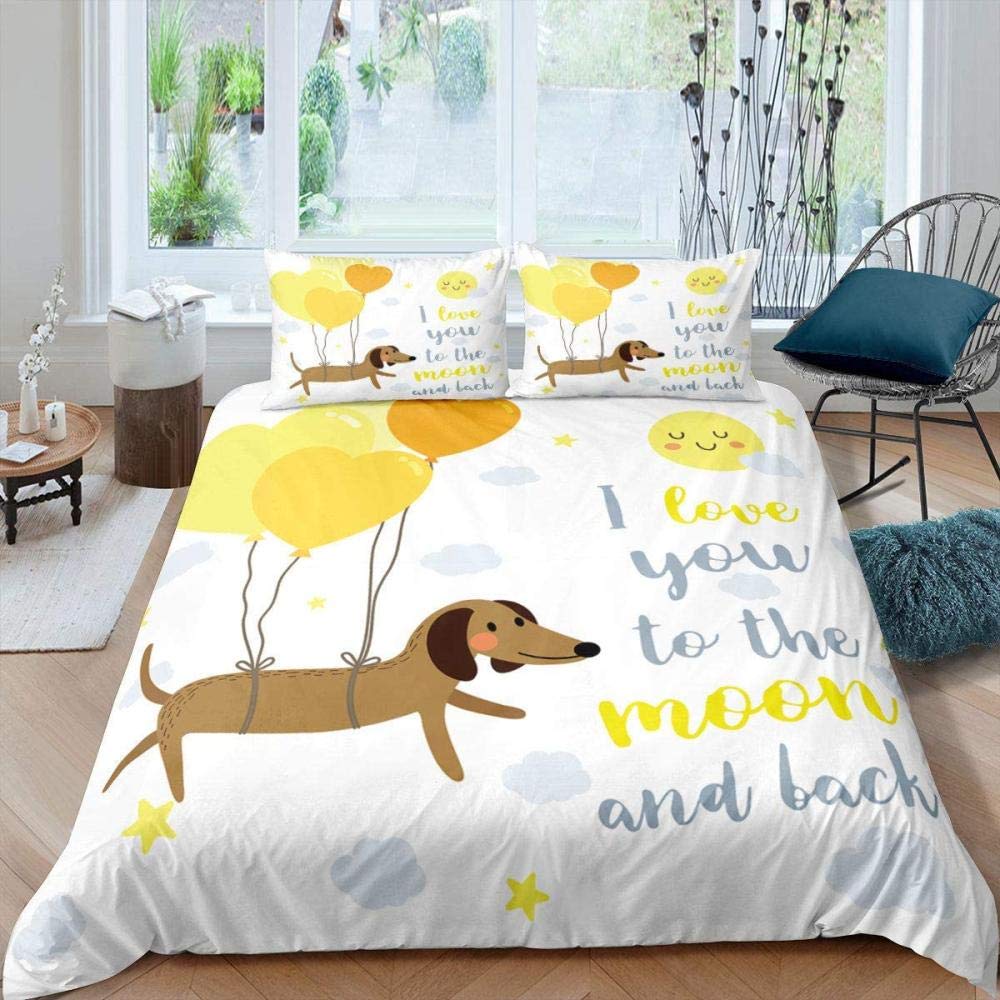 Cute Cartoon Dachshund King Queen Full Duvet Cover Pet Dog Bedding Set Lovely Animal Puppy Comforter Cover Polyester Quilt Cover