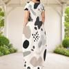 Women Plus Size Round Neck Short Sleeve Abstract Printed Loose Maxi Dress With Side Pockets