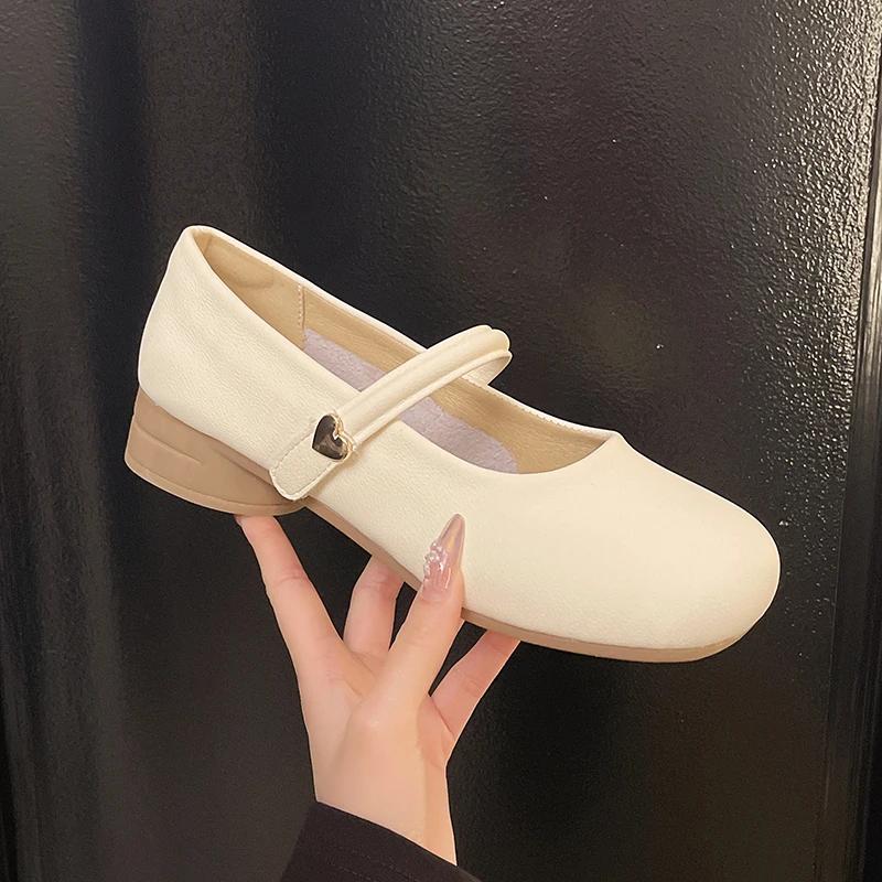 Round Toe Shoes for Women 2025 Gothic White Mary Jane Flats Ladies Summer Footwear Moccasins Black Japanese Style Lolita Cute