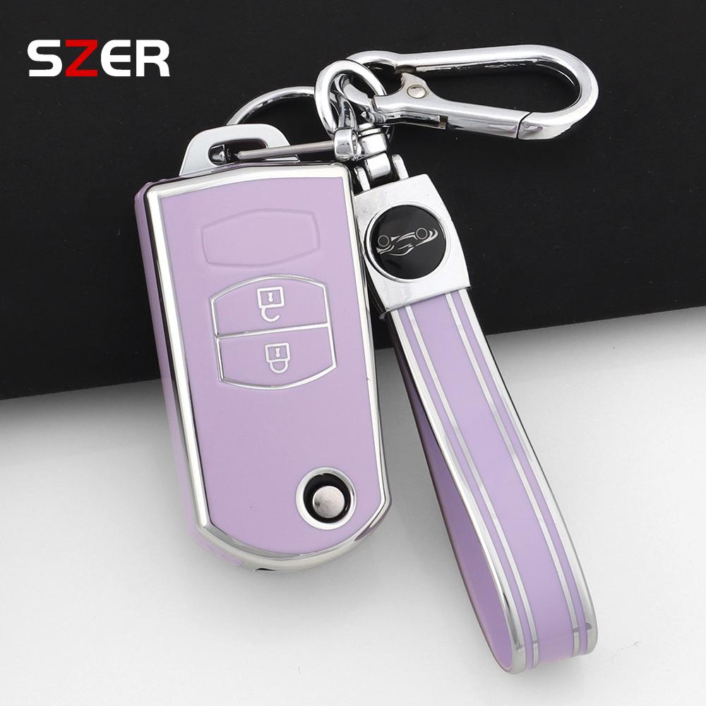 For Mazda Demio 2 3 5 6 M3 M5 M6 Cx-5 Cx7 Cx9 Rx8 Mx5 Mpv 2 3 Buttons Soft Tpu Car Remote Flip Key Case Cover Holder Keychain