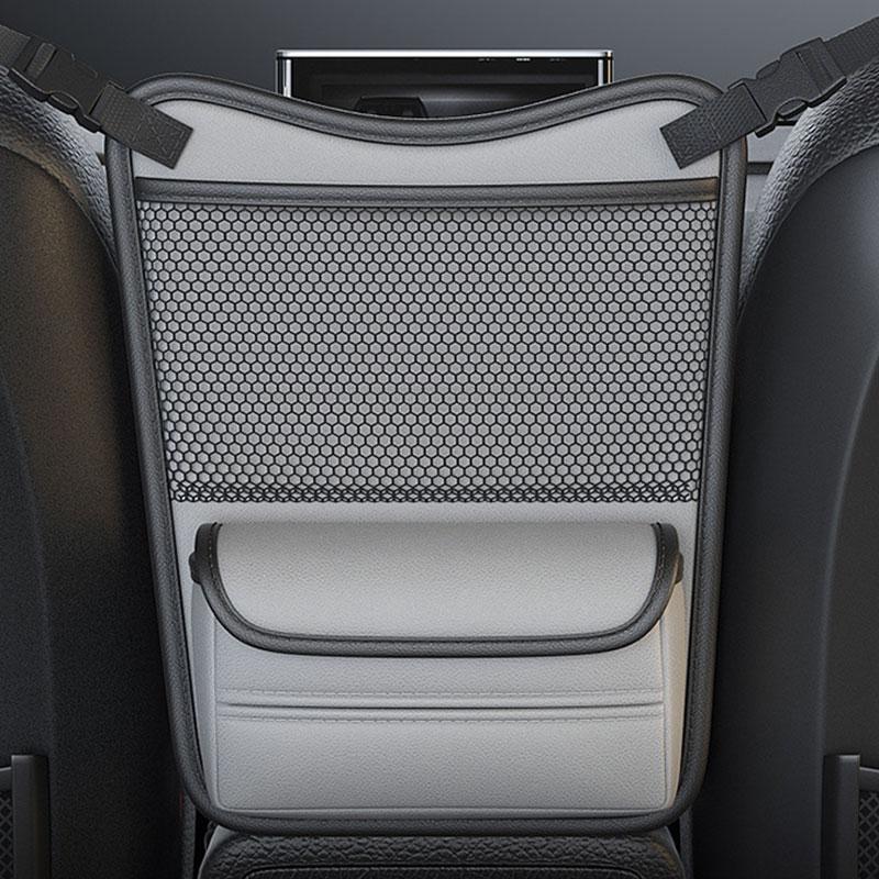 Quality Leather Car Organizer Seatback Storage Bag Cup Holder/Double Side Multi-pocket Auto Middle Seat Hanging Bag Tissue